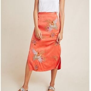 Anthropologie Maeve Crane Orange Midi Slit Skirt